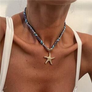 Scarf Necklace with Starfish Charm Stackable Bandana Necklace Fashion Jewelry
